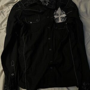 Men's Black Embroidered Y2K Cross Shirt Opium Chrome Hearts